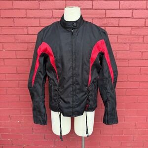 NEXGEN Womens Black Red Motorcycle Jacket Zip‎ Out Liner Lace Up Size Medium
